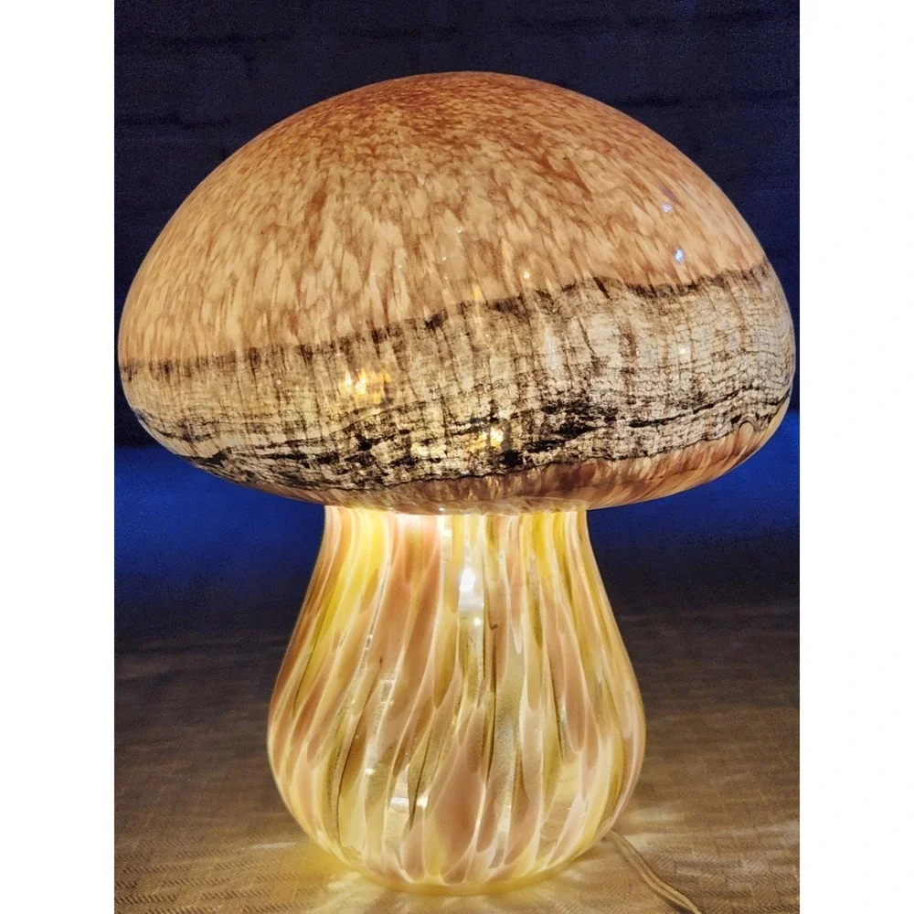 Glass Mushroom Light USB Cord Brown Swirl Whimsical Fairy Night Light Excellent